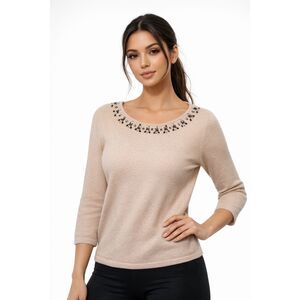 Cable & Gauge Sweater Women's Size L Salmon Embellished